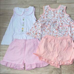 Stitchy Fish Girl 5T Easter Spring Outfit Sets Pink Floral White Embroidered Set